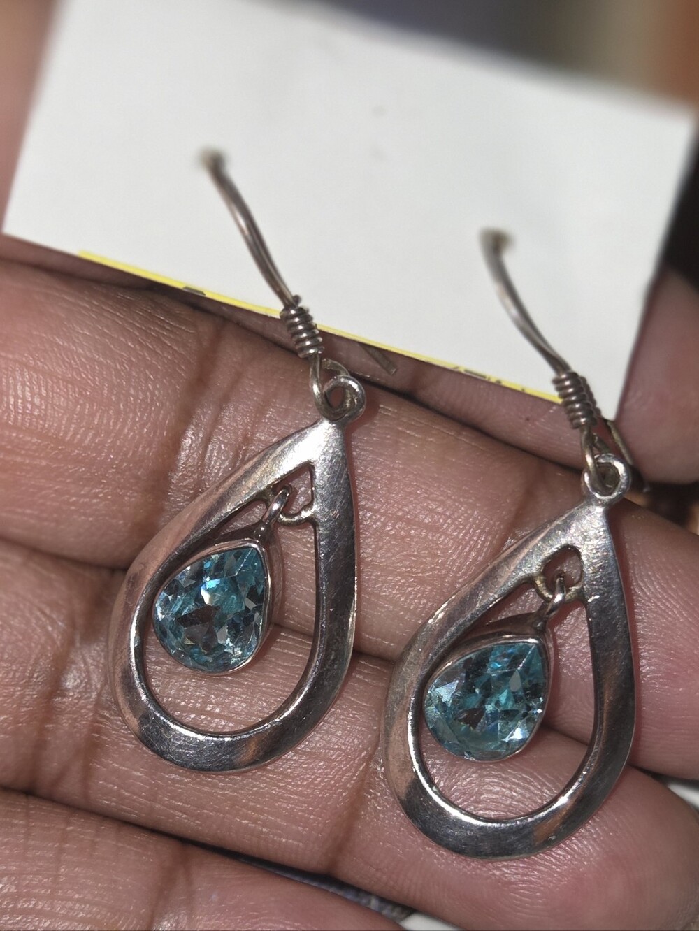 Sterling Teardrop Earrings with Aqua Blue Gemstones